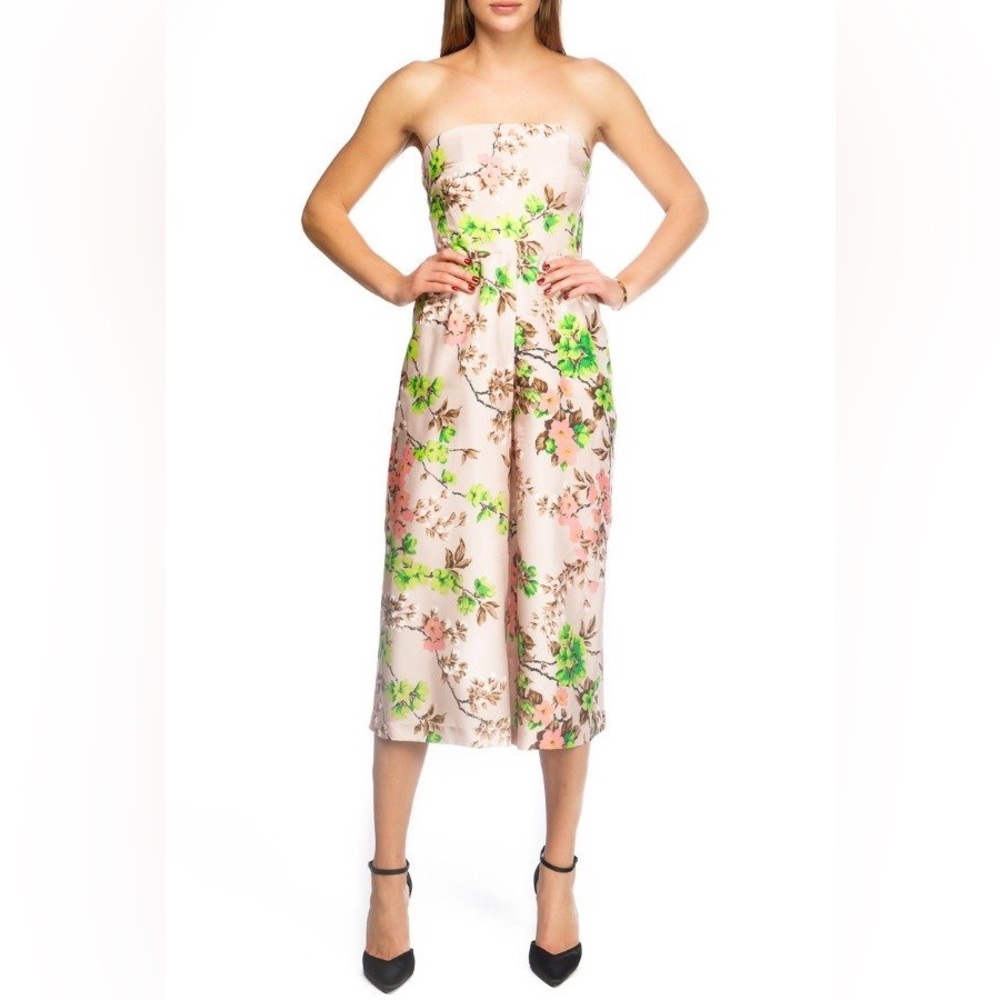 Whistles London Size 2 100% Silk Strapless Wide Leg Jumpsuit With Pockets